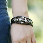 Anchor Beaded Layered Genuine Leather Bracelet