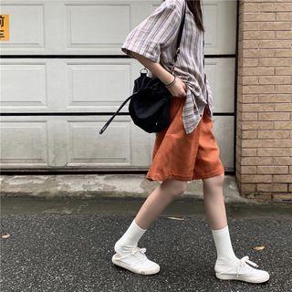 Striped Loose-fit Short-sleeve Shirt / Plain Shorts