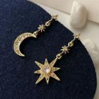 Non-matching Rhinestone Star & Crescent Drop Earring 1 Pair - As Shown In Figure - One Size