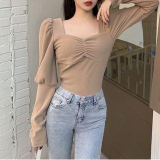 Puff-sleeve Ruched Top