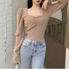 Puff-sleeve Ruched Top
