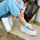 Genuine Leather Color Block Platform Lace-up Shoes