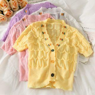 Eyelet Embroidered Button-up Knit Top In 6 Colors