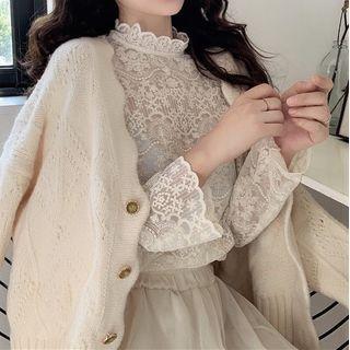 Scallop Edge Cardigan / Lace Top