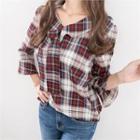 Ruffed-trim Checked Blouse