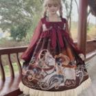 Printed Ribbon Long-sleeve A-line Dress