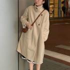 Long-sleeve Midi A-line Knit Dress / Buttoned Coat