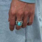 Turquoise Alloy Open Ring 18# - Sapphire Blue & Silver - One Size