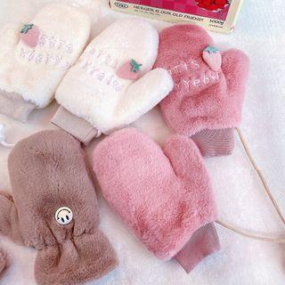 Strawberry Lettering Chenille Mittens