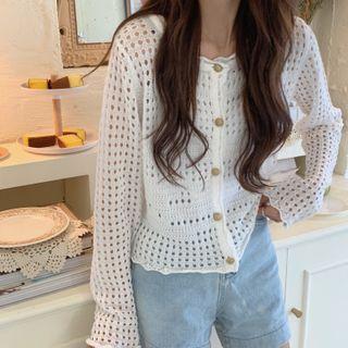 Plain Pointelle Knit Cardigan