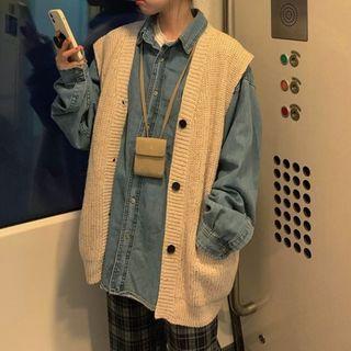 Denim Shirt / Button-up Knit Vest