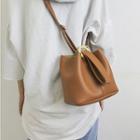 Faux-leather Mini Bucket Bag With Strap & Pouch