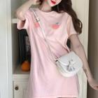 Short-sleeve Peach Print T-shirt / A-line Midi Skirt