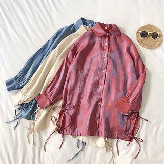 Satin Side Lace Up Long-sleeve Shirt