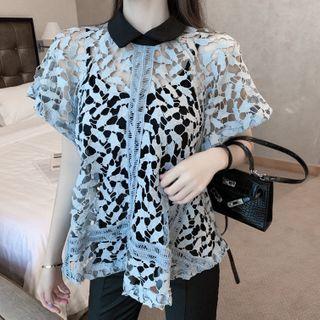 Lace Short-sleeve Blouse / Plain Camisole Top