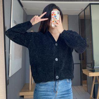 V-neck Smiley Face Cardigan