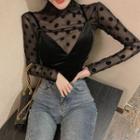 Dot See-through Long-sleeve Top / Velvet Camisole Top