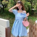 Short-sleeve One Shoulder Bow A-line Dress