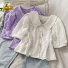 Pearl-button Short-sleeve Lace Shirt