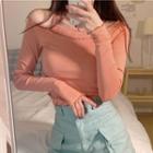 Set: Long-sleeve Off-shoulder Top + Spaghetti Strap Top