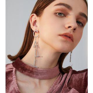 Non-matching Rhinestone Lettering Drop Earring 1 Pair - Silver - One Size