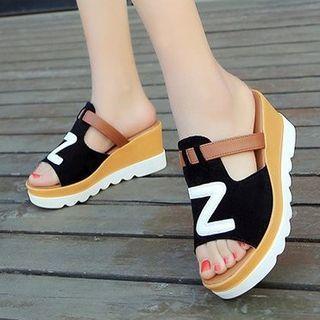 Platform Wedge Heel Lettering Slide Sandals