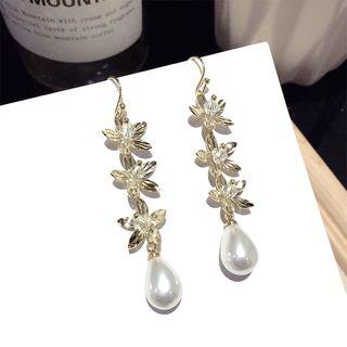 Rhinestone Flower Drop Earring Dangle Earring 1 Pair - Steel Stud - Gold - One Size