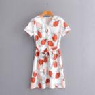 Fruit Print Short-sleeve V-neck A-line Mini Dress