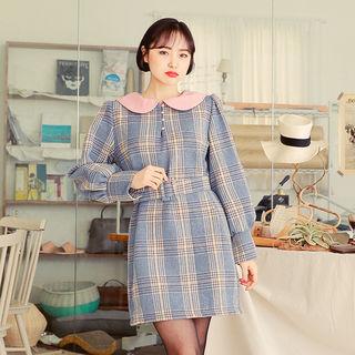 Collar-detail Checked Dress With Belt
