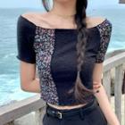 Short-sleeve Floral Panel T-shirt Black - One Size