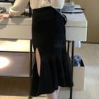 Ruffle Hem Side-silt Midi Pencil Skirt