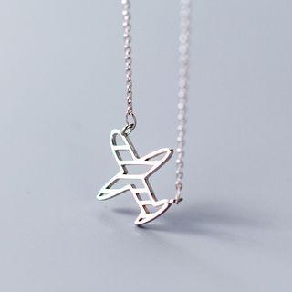925 Sterling Silver Hollow Plane Pendant Choker Silver - One Size