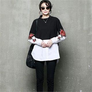 Flower-patch Two-tone Blouse