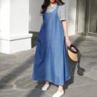 Sleeveless Denim Long Dress Dark Blue - One Size
