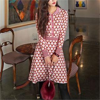 Half-placket Heart Pattern Knit Flare Dress