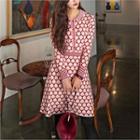 Half-placket Heart Pattern Knit Flare Dress