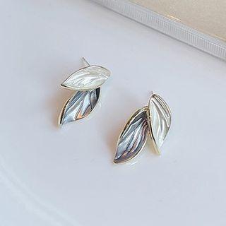 Leaf Alloy Earring 01 - 1 Pair - Earring - Silver - Leaf - White & Gray - One Size