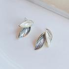 Leaf Alloy Earring 01 - 1 Pair - Earring - Silver - Leaf - White & Gray - One Size