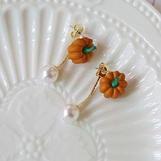 Pumpkin Drop Sterling Silver Ear Stud 1 Pair - Orange & Gold & White - One Size