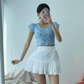 Crinkled Tiered Miniskirt With Inset Shorts