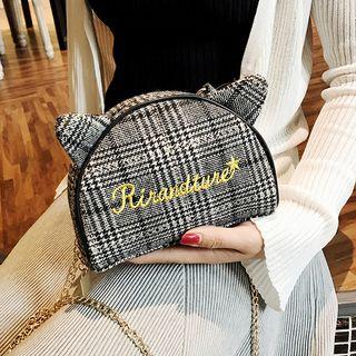 Cat-ears Wool Plaid Crossbody Bag