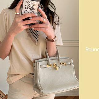 Short-sleeve Plain T-shirt Light Beige - One Size