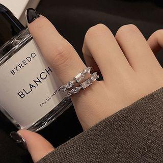 Rhinestone Alloy Open Ring J277 - Silver - One Size
