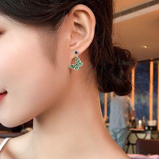 Rhinestone Butterfly Drop Earring 1 Pair - Green - One Size