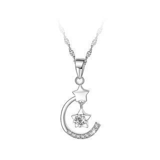 925 Sterling Silver Stars Pendant With White Cubic Zircon And Necklace - 40cm