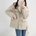 Fleece Button-up Jacket With Fluffy Scarf