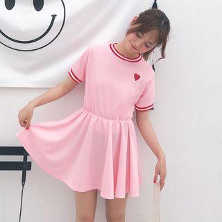 Heart Embroidered Short Sleeve Dress