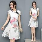 Cap-sleeve Patterned A-line Dress