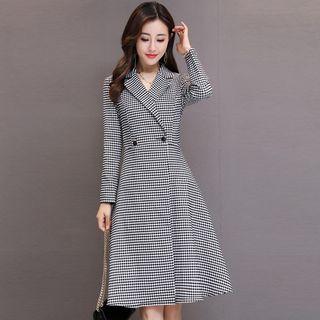 Double-button Gingham Coatdress