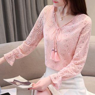 Long-sleeve Tasseled Lace Top